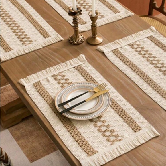 kristine’s closet Other - 🌾 Set of 8 Boho Farmhouse Placemats – 12”x 20” – Fringe Woven Table Mats